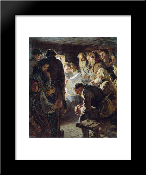 Reading The Newspaper. War News 20x24 Black Modern Wood Framed Art Print Poster by Bogdanov Belsky, Nikolay