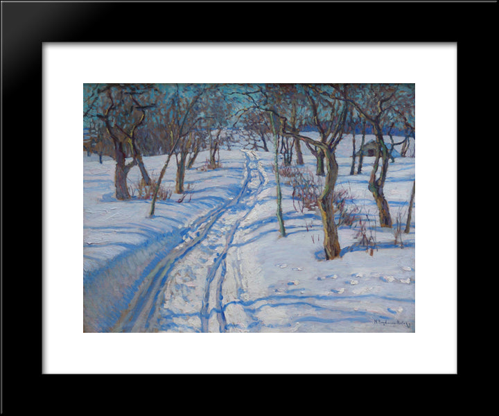 Road In A Winter Garden 20x24 Black Modern Wood Framed Art Print Poster by Bogdanov Belsky, Nikolay