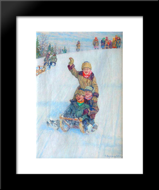 Skating From Mountain 20x24 Black Modern Wood Framed Art Print Poster by Bogdanov Belsky, Nikolay