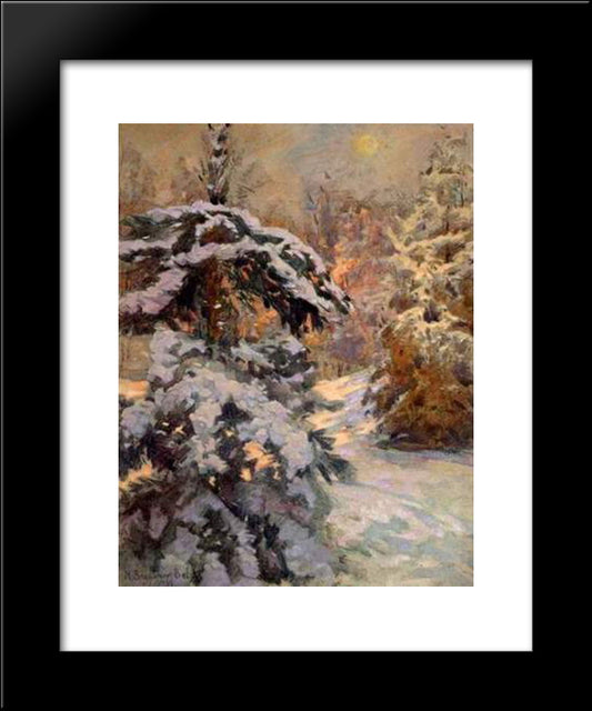 Snow In The Night 20x24 Black Modern Wood Framed Art Print Poster by Bogdanov Belsky, Nikolay