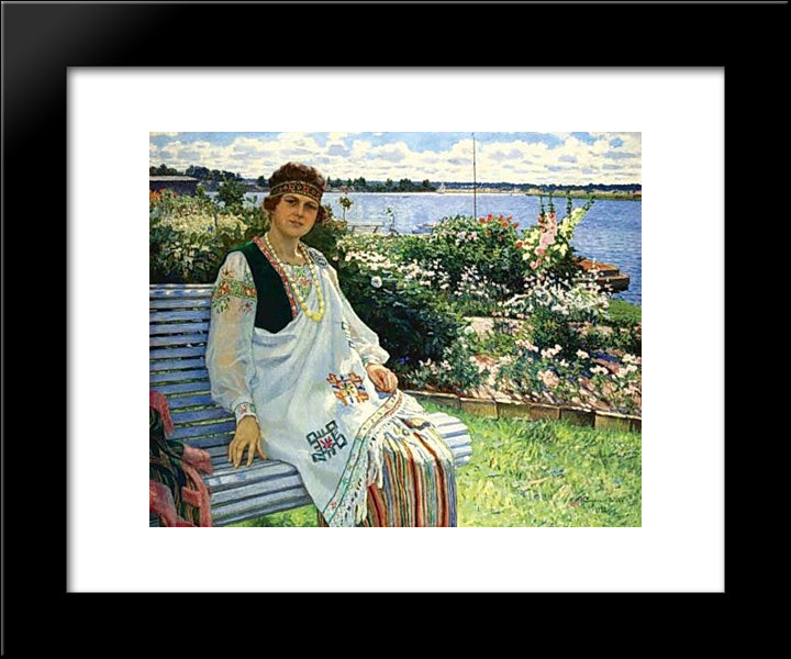 Spring. Portrait Of Lady I.Baumane 20x24 Black Modern Wood Framed Art Print Poster by Bogdanov Belsky, Nikolay
