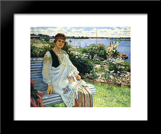 Spring. Portrait Of Lady I.Baumane 20x24 Black Modern Wood Framed Art Print Poster by Bogdanov Belsky, Nikolay
