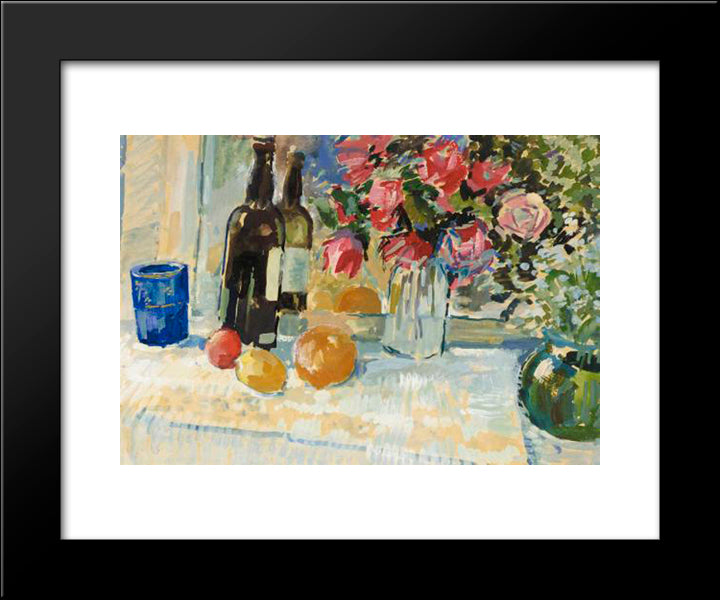 Still Life With A Bottle Of Vine 20x24 Black Modern Wood Framed Art Print Poster by Bogdanov Belsky, Nikolay