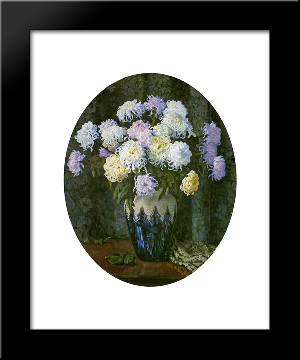Still Life With Chrysanthemums 20x24 Black Modern Wood Framed Art Print Poster by Bogdanov Belsky, Nikolay