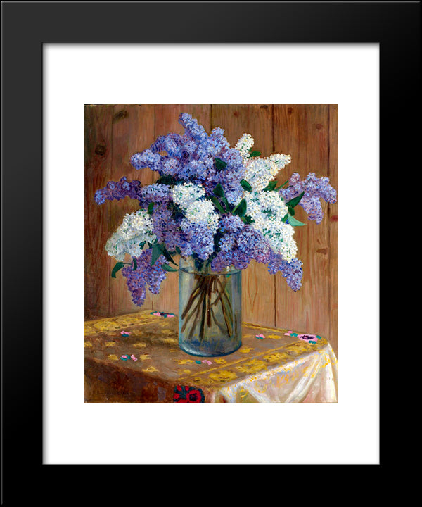 Still Life With Lilacs 20x24 Black Modern Wood Framed Art Print Poster by Bogdanov Belsky, Nikolay