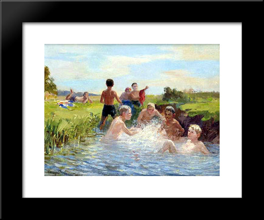 Swimming 20x24 Black Modern Wood Framed Art Print Poster by Bogdanov Belsky, Nikolay