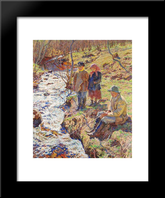 Trout Fishing 20x24 Black Modern Wood Framed Art Print Poster by Bogdanov Belsky, Nikolay