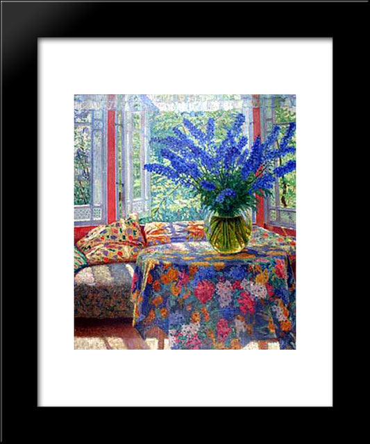 Vase Of Flowers In The Winter Garden 20x24 Black Modern Wood Framed Art Print Poster by Bogdanov Belsky, Nikolay