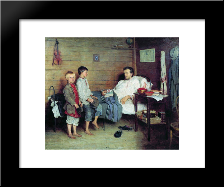 Visit Of The Unhealthy Teacher 20x24 Black Modern Wood Framed Art Print Poster by Bogdanov Belsky, Nikolay