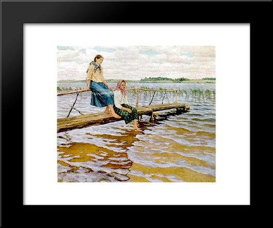 Waiting For The Ferry 20x24 Black Modern Wood Framed Art Print Poster by Bogdanov Belsky, Nikolay