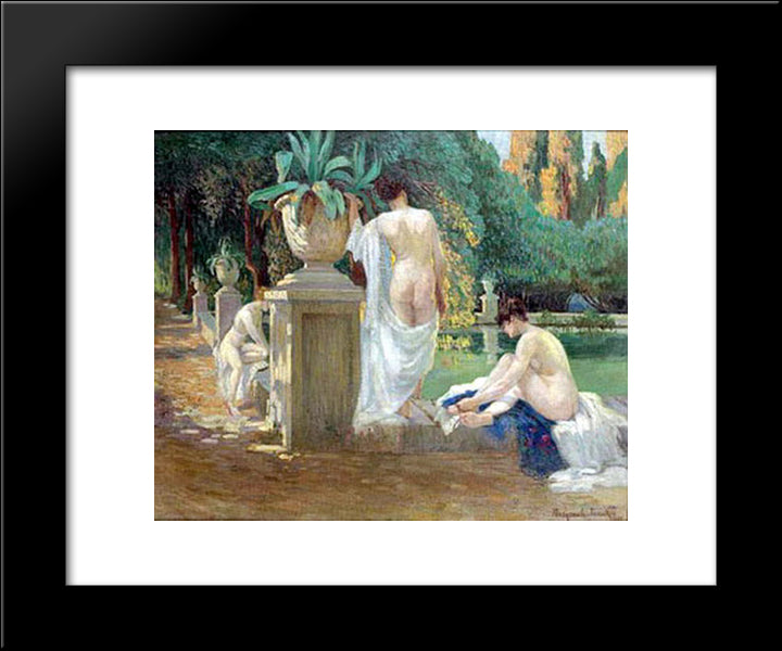 Women On The Pond Shore 20x24 Black Modern Wood Framed Art Print Poster by Bogdanov Belsky, Nikolay