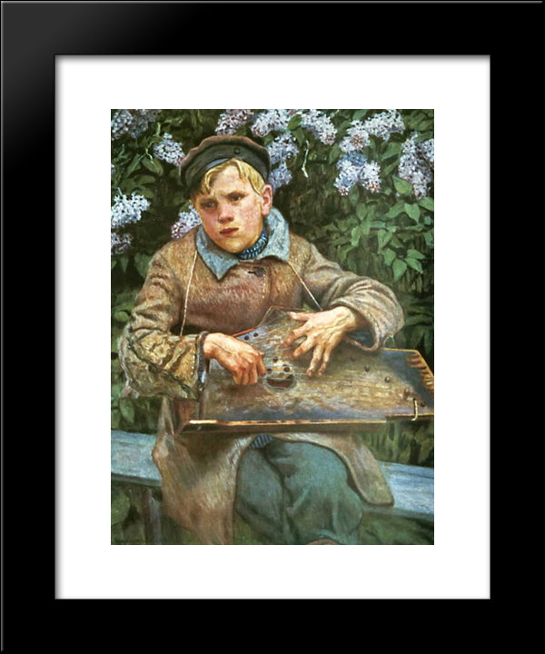 Young Musician 20x24 Black Modern Wood Framed Art Print Poster by Bogdanov Belsky, Nikolay