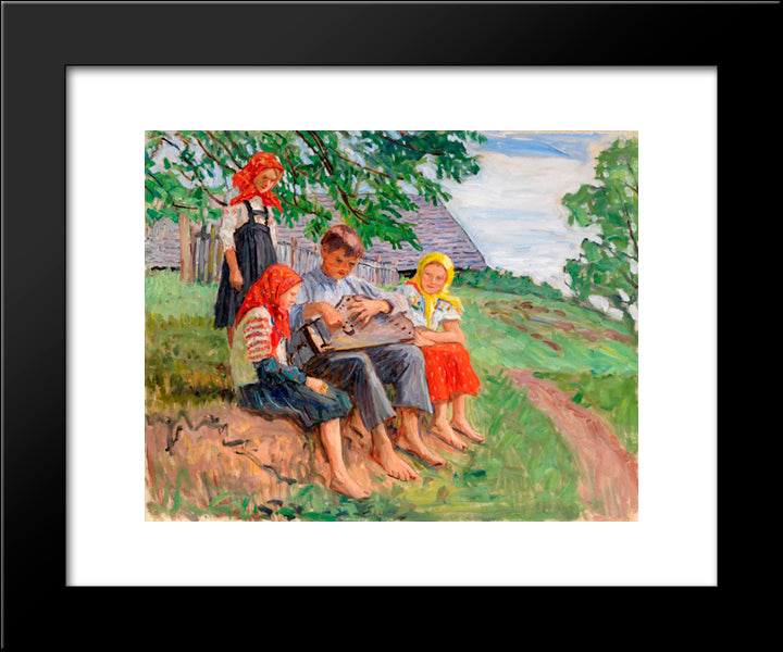 Young Musicians (Young Musician) 20x24 Black Modern Wood Framed Art Print Poster by Bogdanov Belsky, Nikolay