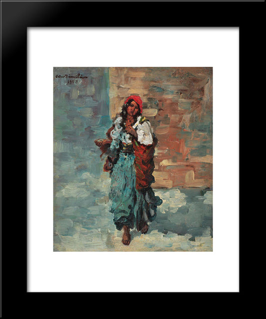 Gypsy Woman With Red Headscarf 20x24 Black Modern Wood Framed Art Print Poster by Bancila, Octav