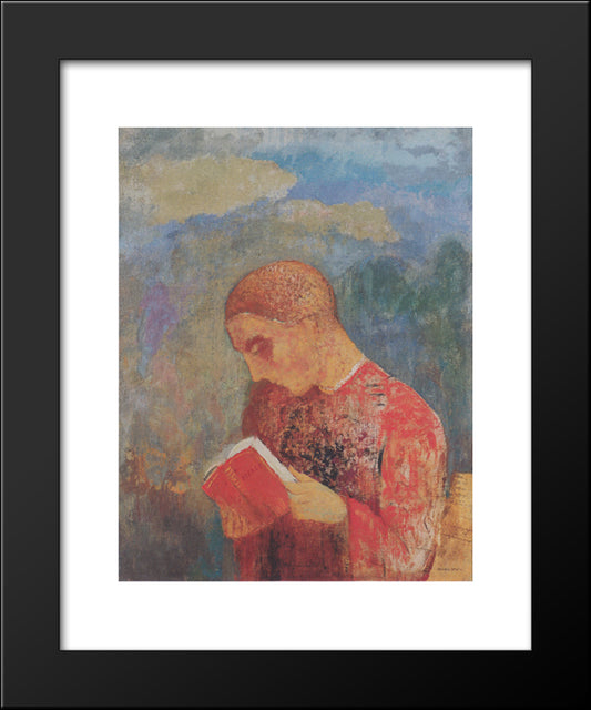 Alsace Or Reading Monk 20x24 Black Modern Wood Framed Art Print Poster by Redon, Odilon