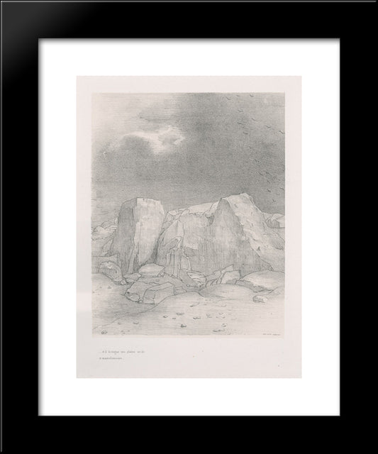 And He Discerns An Arid, Knoll-Covered Plain (Plate 7) 20x24 Black Modern Wood Framed Art Print Poster by Redon, Odilon