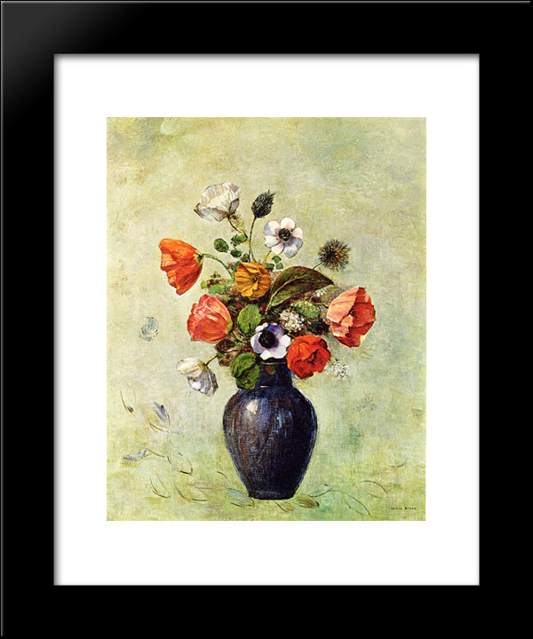 Anemones And Poppies In A Vase 20x24 Black Modern Wood Framed Art Print Poster by Redon, Odilon