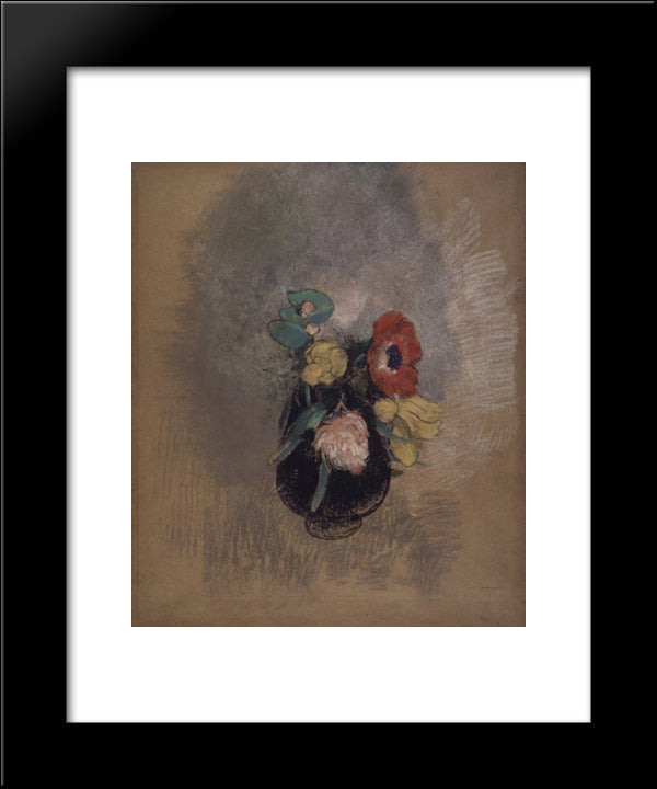 Anemones And Tulips 20x24 Black Modern Wood Framed Art Print Poster by Redon, Odilon