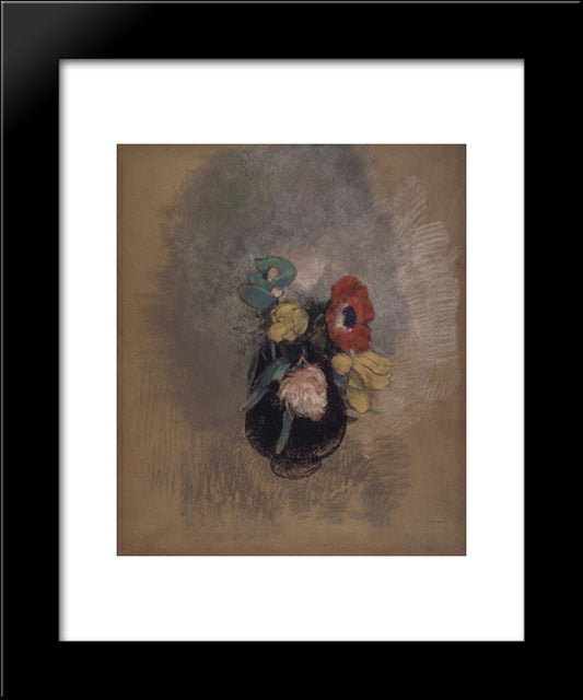 Anemones And Tulips 20x24 Black Modern Wood Framed Art Print Poster by Redon, Odilon