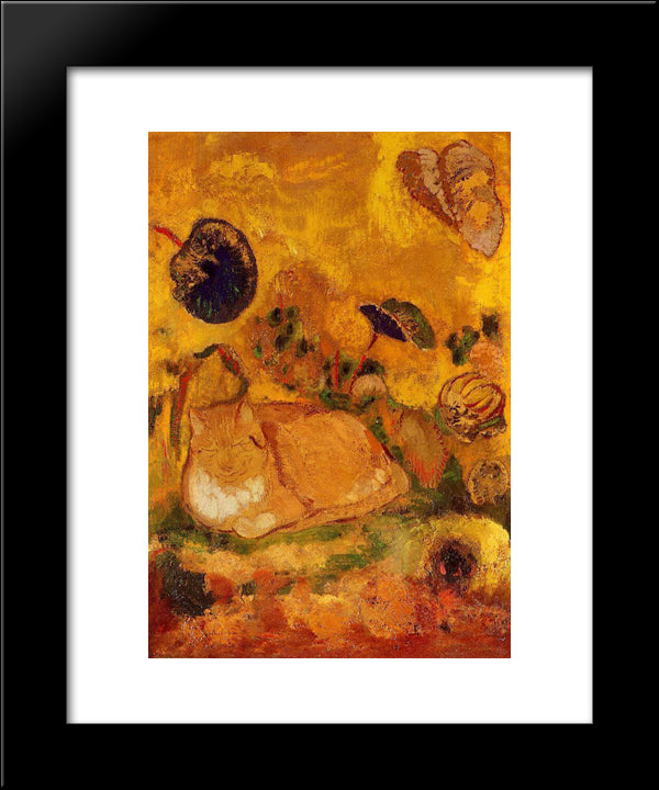 Bazon The Artist'S Cat 20x24 Black Modern Wood Framed Art Print Poster by Redon, Odilon