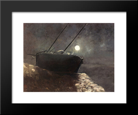 Boat In The Moonlight 20x24 Black Modern Wood Framed Art Print Poster by Redon, Odilon