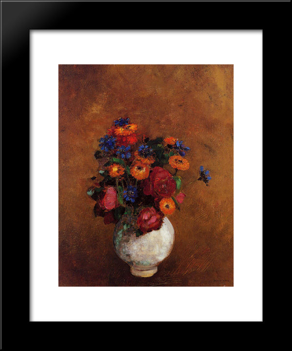 Bouquet Of Flowers In A White Vase 20x24 Black Modern Wood Framed Art Print Poster by Redon, Odilon