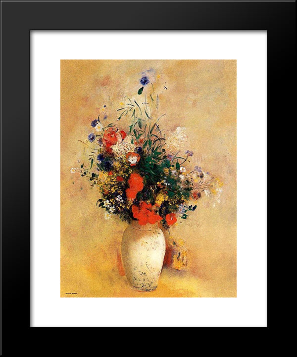 Flowers In A Blue Vase 20x24 Black Modern Wood Framed Art Print Poster by Redon, Odilon