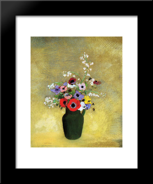 Flowers In A Green Pitcher 20x24 Black Modern Wood Framed Art Print Poster by Redon, Odilon