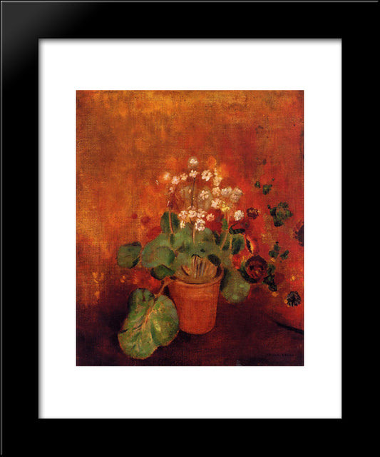 Flowers In A Pot On A Red Background 20x24 Black Modern Wood Framed Art Print Poster by Redon, Odilon