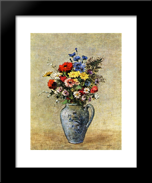 Flowers In A Vase With One Handle 20x24 Black Modern Wood Framed Art Print Poster by Redon, Odilon
