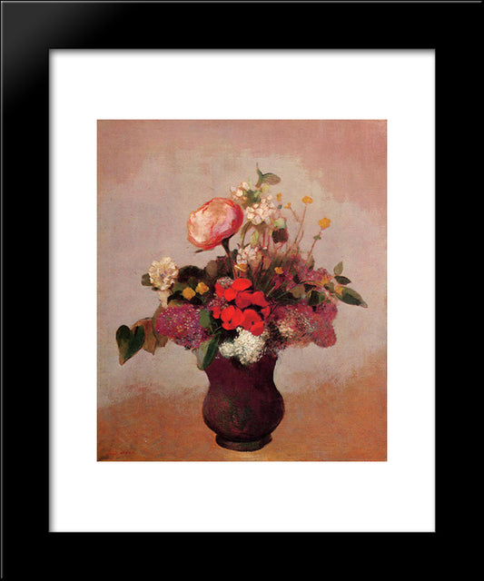 Flowers In Aa Brown Vase 20x24 Black Modern Wood Framed Art Print Poster by Redon, Odilon