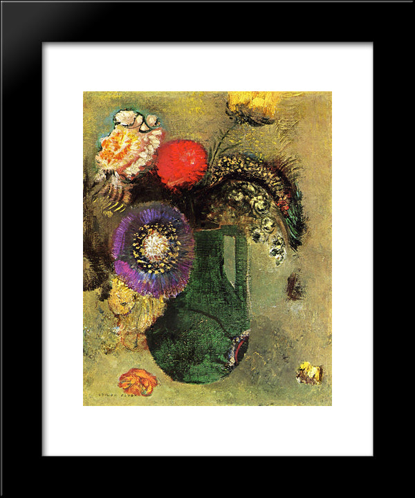 Flowers In Green Vase With Handles 20x24 Black Modern Wood Framed Art Print Poster by Redon, Odilon