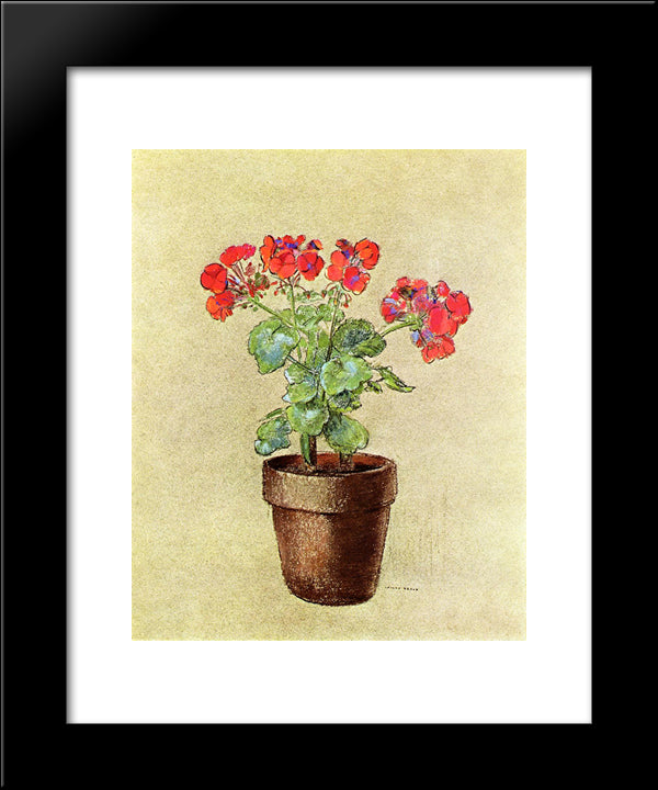 Geraniums 20x24 Black Modern Wood Framed Art Print Poster by Redon, Odilon