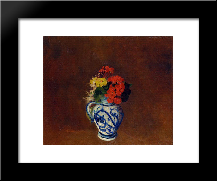 Geraniums And Other Flowers In A Stoneware Vase 20x24 Black Modern Wood Framed Art Print Poster by Redon, Odilon