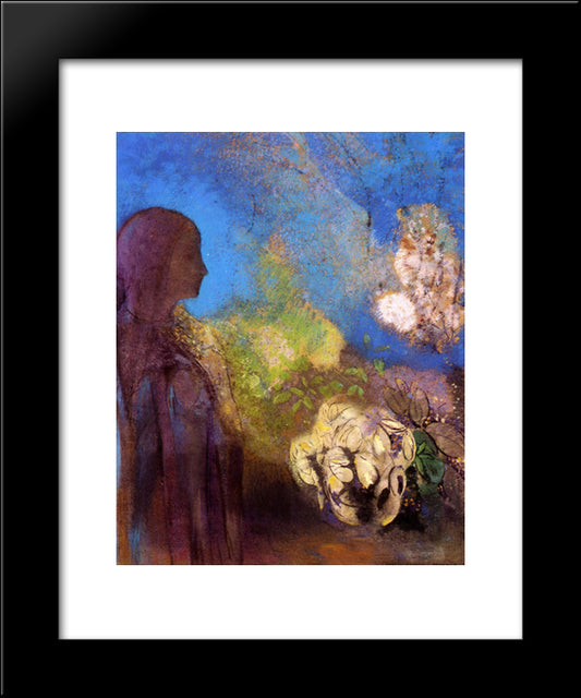 Girl With Chrysanthemums 20x24 Black Modern Wood Framed Art Print Poster by Redon, Odilon