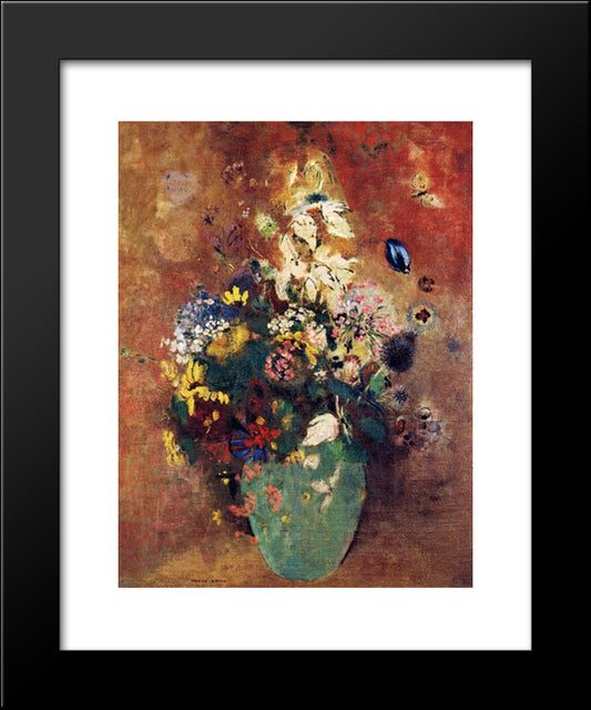 Green Vase 20x24 Black Modern Wood Framed Art Print Poster by Redon, Odilon