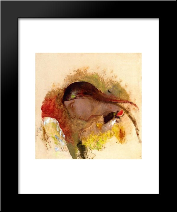 Head Of A Sleeping Woman 20x24 Black Modern Wood Framed Art Print Poster by Redon, Odilon