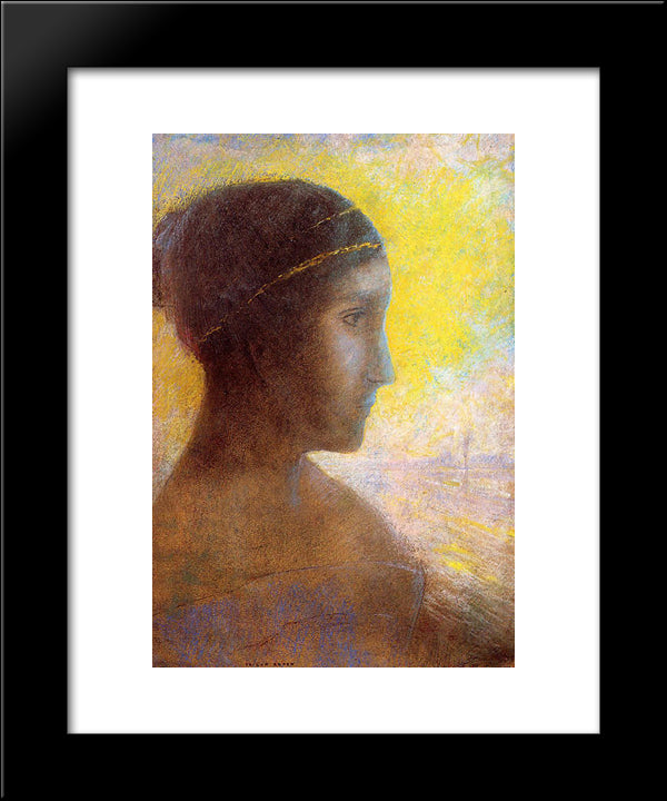 Head Of A Young Woman In Profile 20x24 Black Modern Wood Framed Art Print Poster by Redon, Odilon