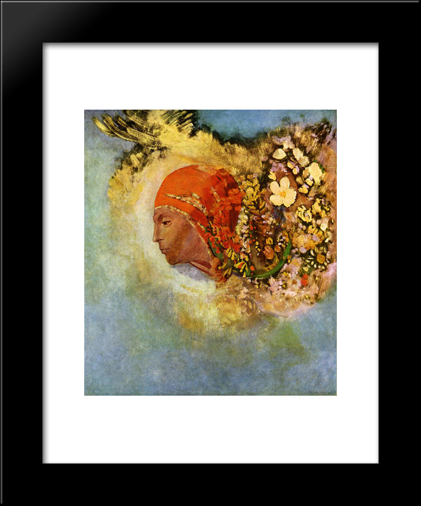 Head With Flowers 20x24 Black Modern Wood Framed Art Print Poster by Redon, Odilon