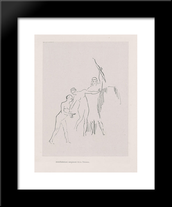Immediately Three Goddesses Arise (Plate 11) 20x24 Black Modern Wood Framed Art Print Poster by Redon, Odilon