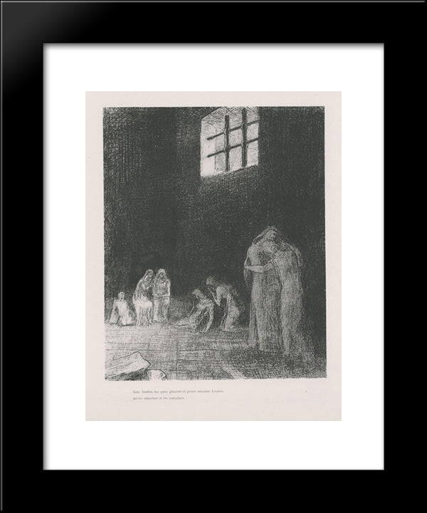 In The Shadow People Are Weeping And Praying, Surrounded By Others Who Are Exhorting Them (Plate 6) 20x24 Black Modern Wood Framed Art Print Poster by Redon, Odilon