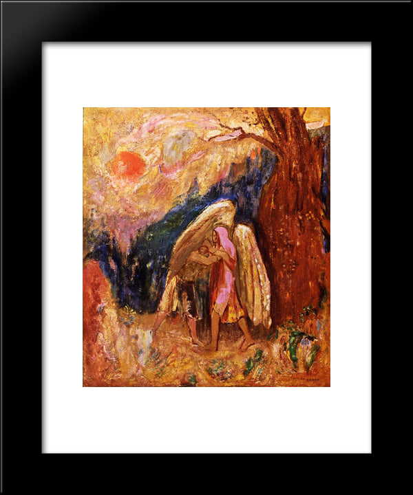 Jacob Wrestling With The Angel 20x24 Black Modern Wood Framed Art Print Poster by Redon, Odilon