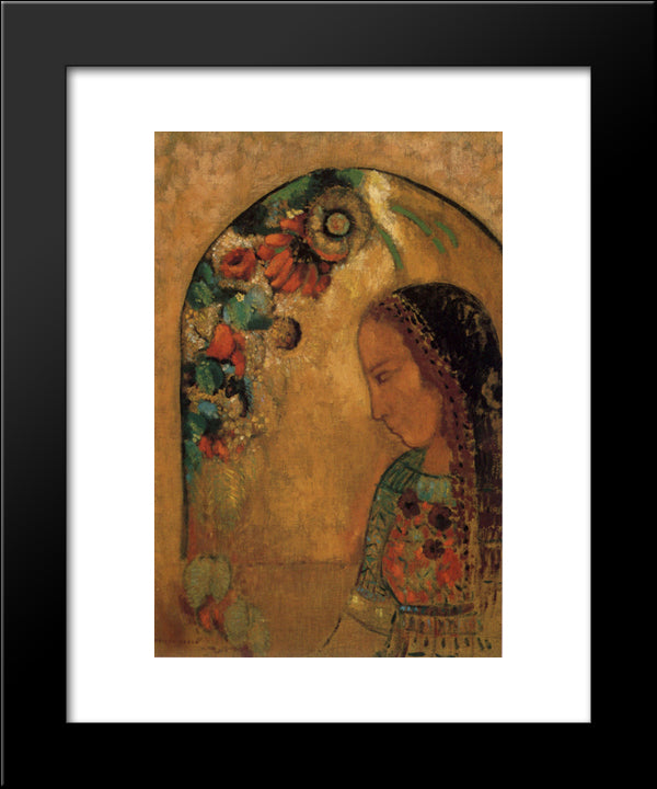 Lady Of The Flowers 20x24 Black Modern Wood Framed Art Print Poster by Redon, Odilon