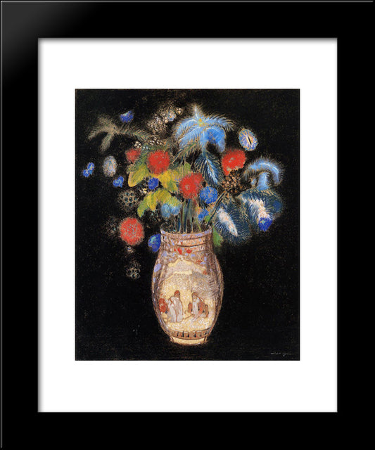 Large Boquet On A Black Background 20x24 Black Modern Wood Framed Art Print Poster by Redon, Odilon