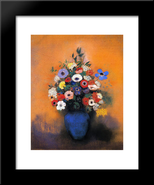 Minosas, Anemonies And Leaves In A Blue Vase 20x24 Black Modern Wood Framed Art Print Poster by Redon, Odilon