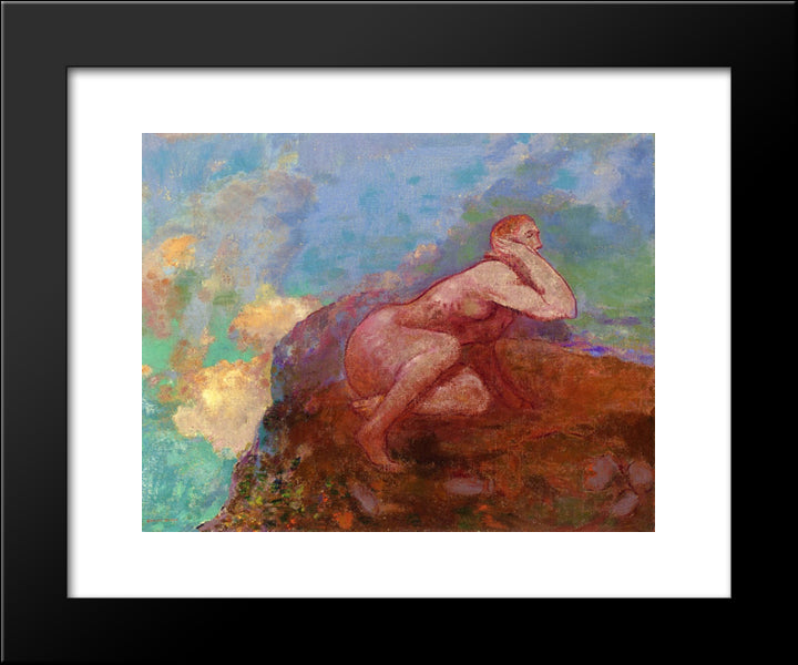 Nude Woman On The Rocks 20x24 Black Modern Wood Framed Art Print Poster by Redon, Odilon