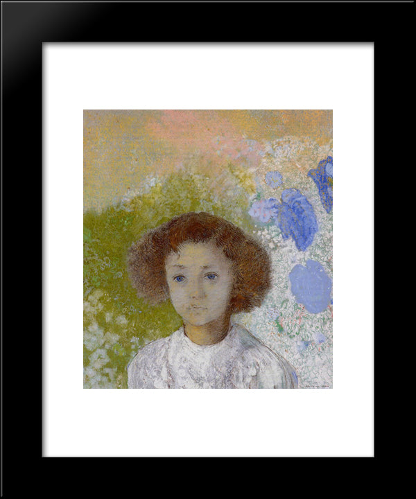 Portrait Of Genevieve De Gonet As A Child 20x24 Black Modern Wood Framed Art Print Poster by Redon, Odilon
