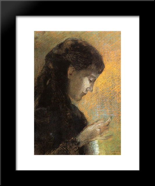 Portrait Of Madame Redon Embroidering 20x24 Black Modern Wood Framed Art Print Poster by Redon, Odilon