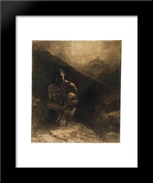 Primitive Man Seated In Shadow 20x24 Black Modern Wood Framed Art Print Poster by Redon, Odilon