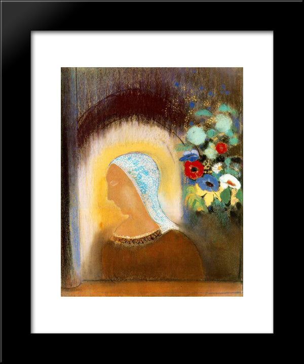 Profile And Flowers 20x24 Black Modern Wood Framed Art Print Poster by Redon, Odilon